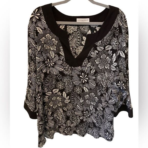 Sag Harbor Black and white v neck tunic 2X - Picture 1 of 6